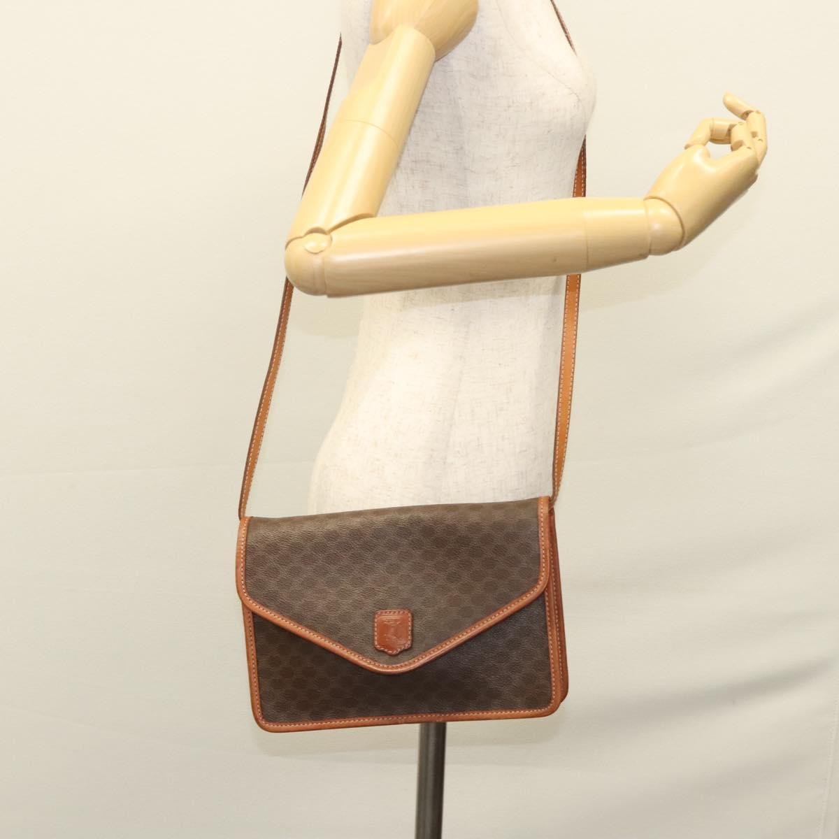 Celine Vintage Macadam Shoulder Bag Canvas and Leather, Brown, Canvas, Shoulder Bag