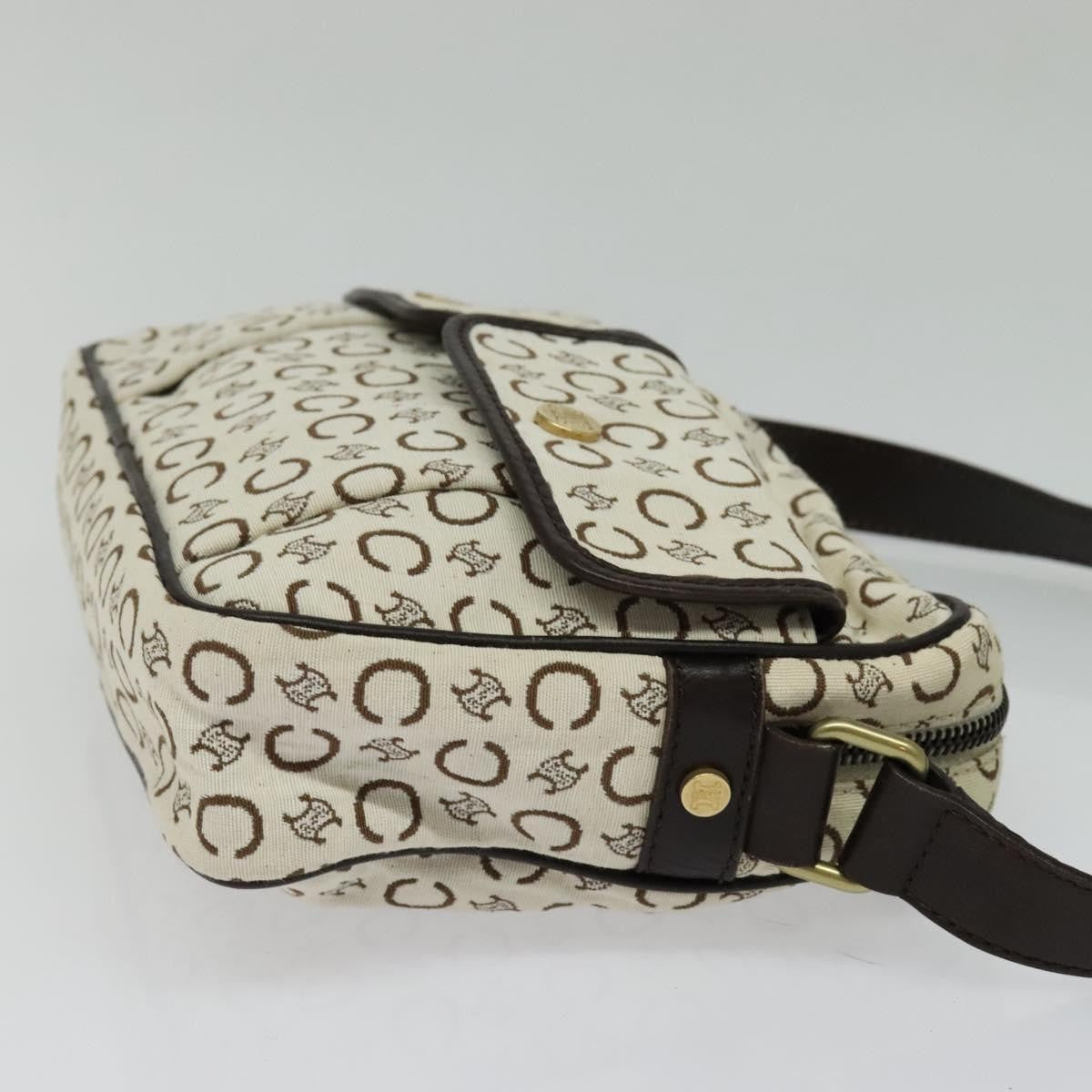 Celine Vintage Macadam Shoulder Bag Canvas and Leather, WHITE, CANVAS, Clutche & pouche