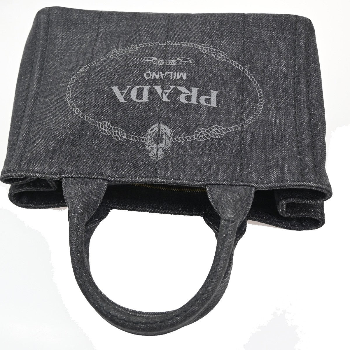 Prada Canapa Convertible Tote Denim, BLACK, DENIM_JEANS, Tote bag