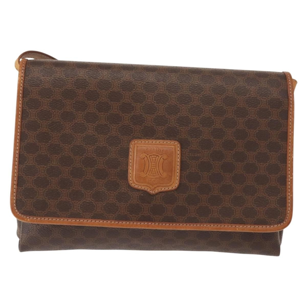 Celine Vintage Macadam Shoulder Bag Canvas, BROWN, CANVAS, Shoulder bag