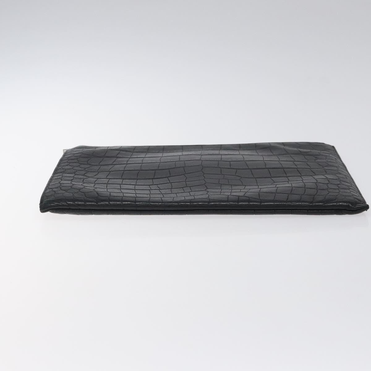 Saint Laurent Zip Pouch Crocodile Embossed Leather, BLACK, LEATHER, Clutche & pouche