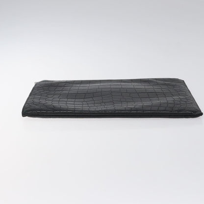 Saint Laurent Zip Pouch Crocodile Embossed Leather, BLACK, LEATHER, Clutche & pouche