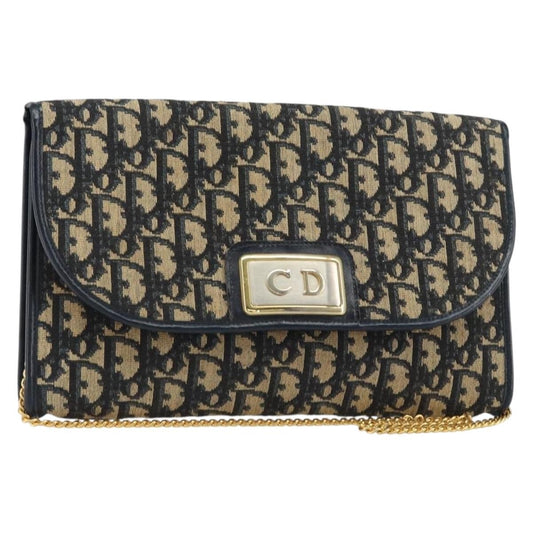 Christian Dior Vintage CD Chain Flap Shoulder Bag Diorissimo Canvas, NAVY, CANVAS, Shoulder bag