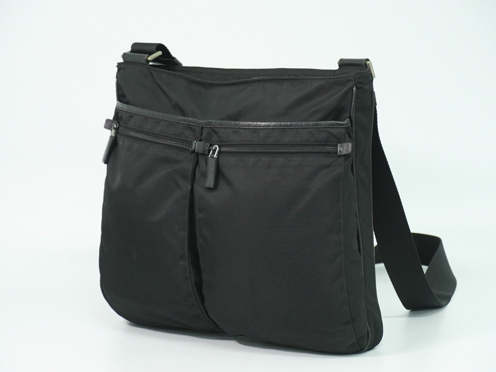 Prada Flat Messenger Bag Tessuto, BLACK, NYLON, Shoulder bag