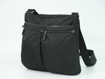 Prada Flat Messenger Bag Tessuto, BLACK, NYLON, Shoulder bag