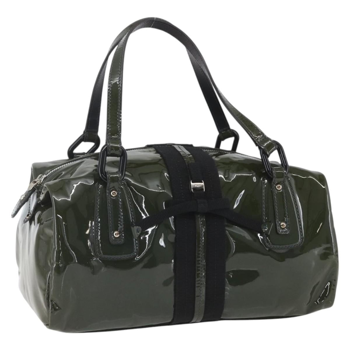Salvatore Ferragamo Vintage Handbag Patent leather, KHAKI, PATENT_LEATHER, Handbag
