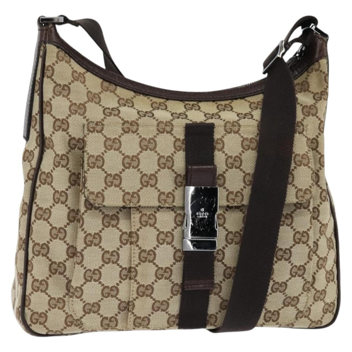 Gucci Front Pocket Messenger Bag GG Canvas, BEIGE, CANVAS, Shoulder bag