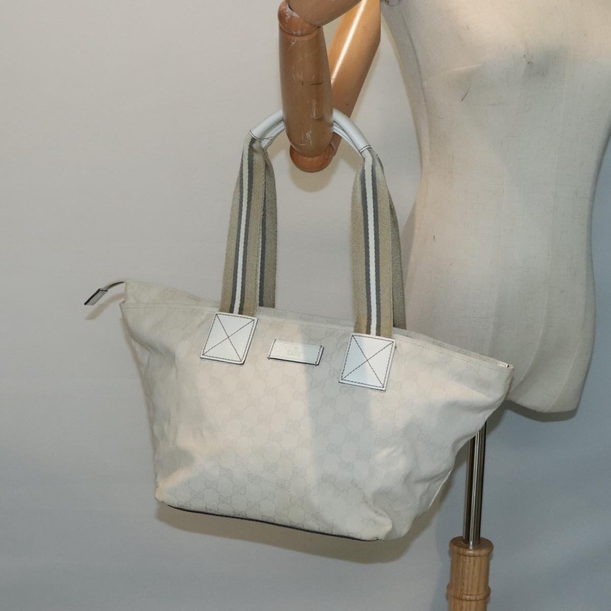 Gucci Web Zip Tote GG Canvas, WHITE, CANVAS, Tote bag
