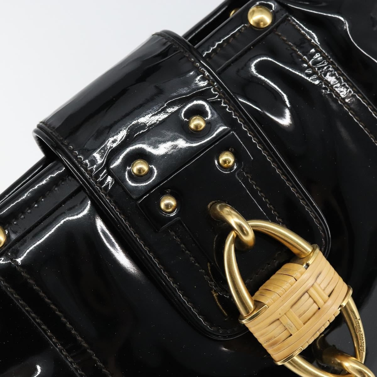 Salvatore Ferragamo Gancini Tote Patent leather, BLACK, PATENT_LEATHER, Tote bag