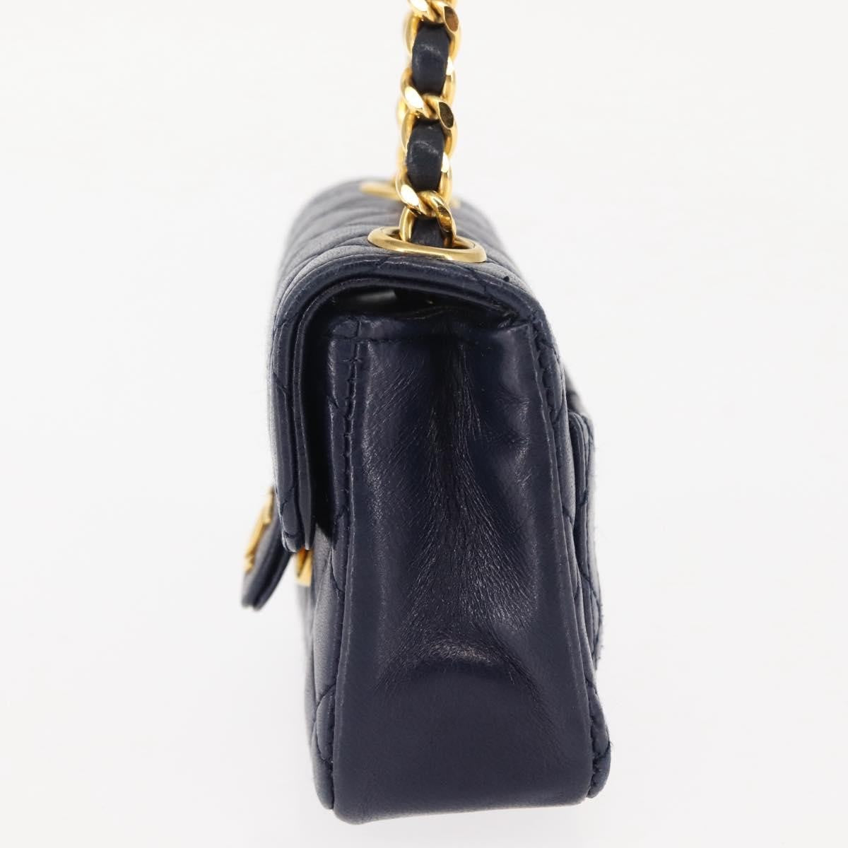 Chanel Square Classic Single Flap Top Handle Bag Quilted Lambskin, NAVY, LEATHER, Clutche & pouche