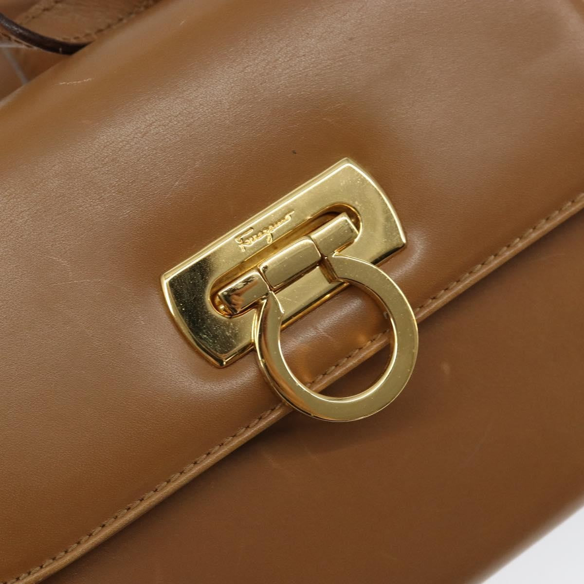 Salvatore Ferragamo Gancini Shoulder Bag Leather, BROWN, LEATHER, Shoulder bag