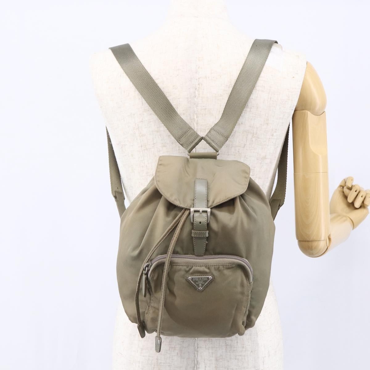 Prada Front Pocket Buckle Backpack Nylon, BEIGE, NYLON, Backpack