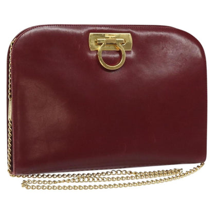 Salvatore Ferragamo Vintage Gancini Chain Shoulder Bag Leather, RED, LEATHER, Shoulder bag