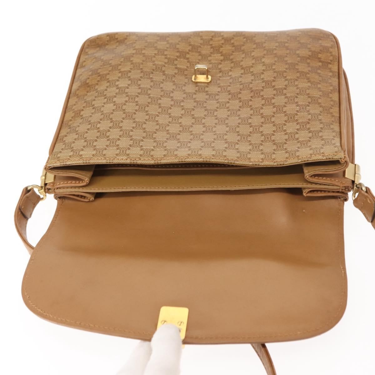 Celine Vintage Macadam Shoulder Bag Canvas and Leather, BEIGE, CANVAS, Shoulder bag