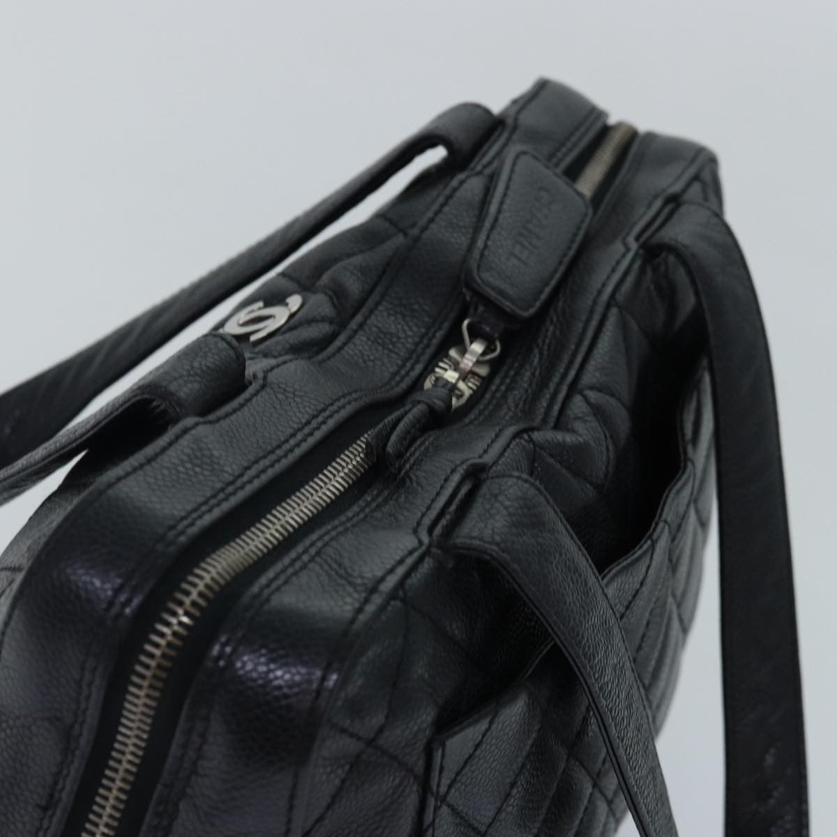 Chanel Vintage CC Zip Around Bowler Bag Quilted Caviar, BLACK, LEATHER, Handbag