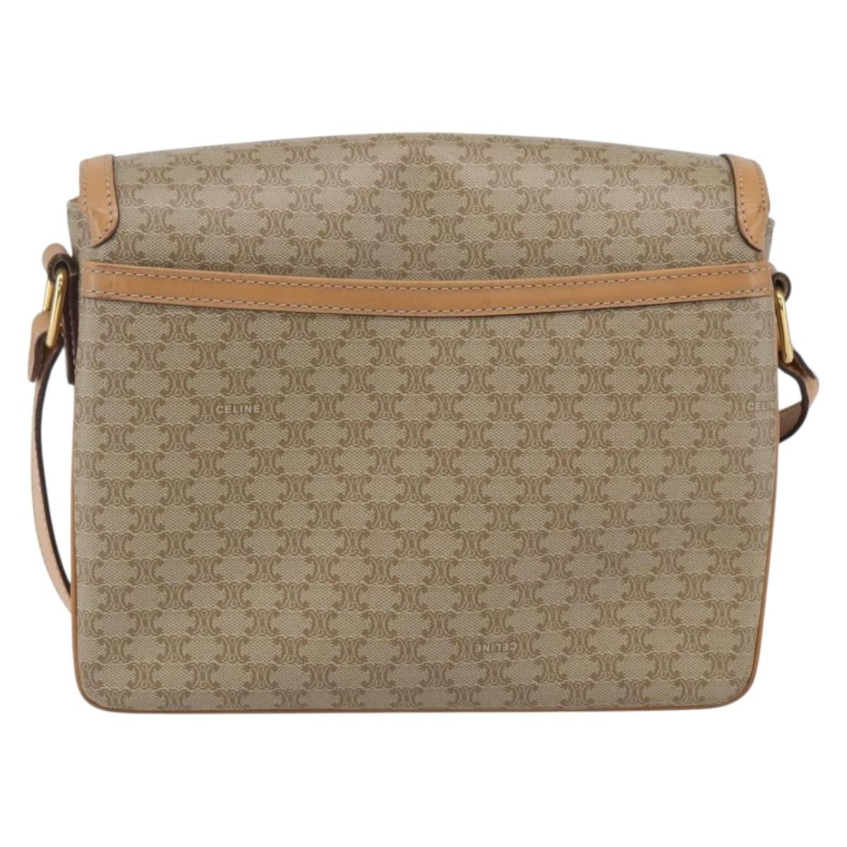 Celine Vintage Macadam Shoulder Bag Canvas and Leather, BEIGE, CANVAS, Shoulder bag