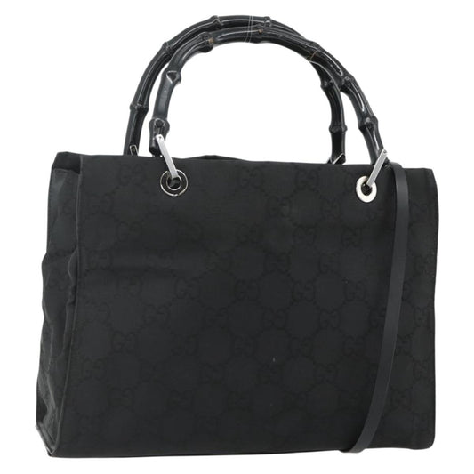 Gucci Vintage Bamboo Handle Tote GG Canvas, Black, Canvas, Tote Bag