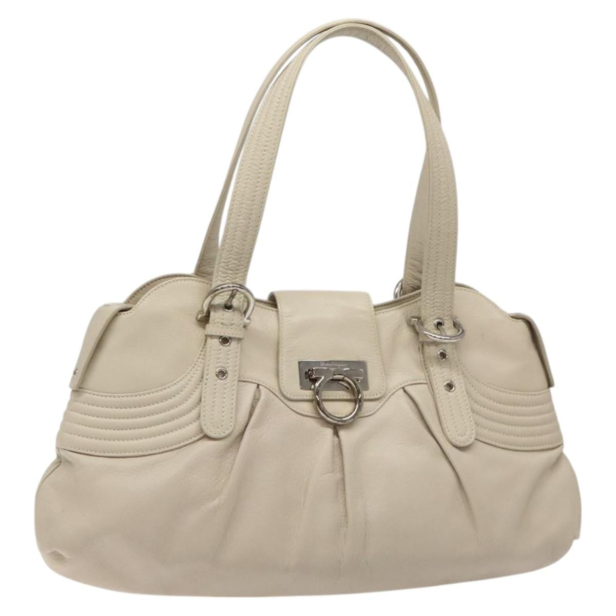 Salvatore Ferragamo Gancini handbag Leather, WHITE, LEATHER, Handbag
