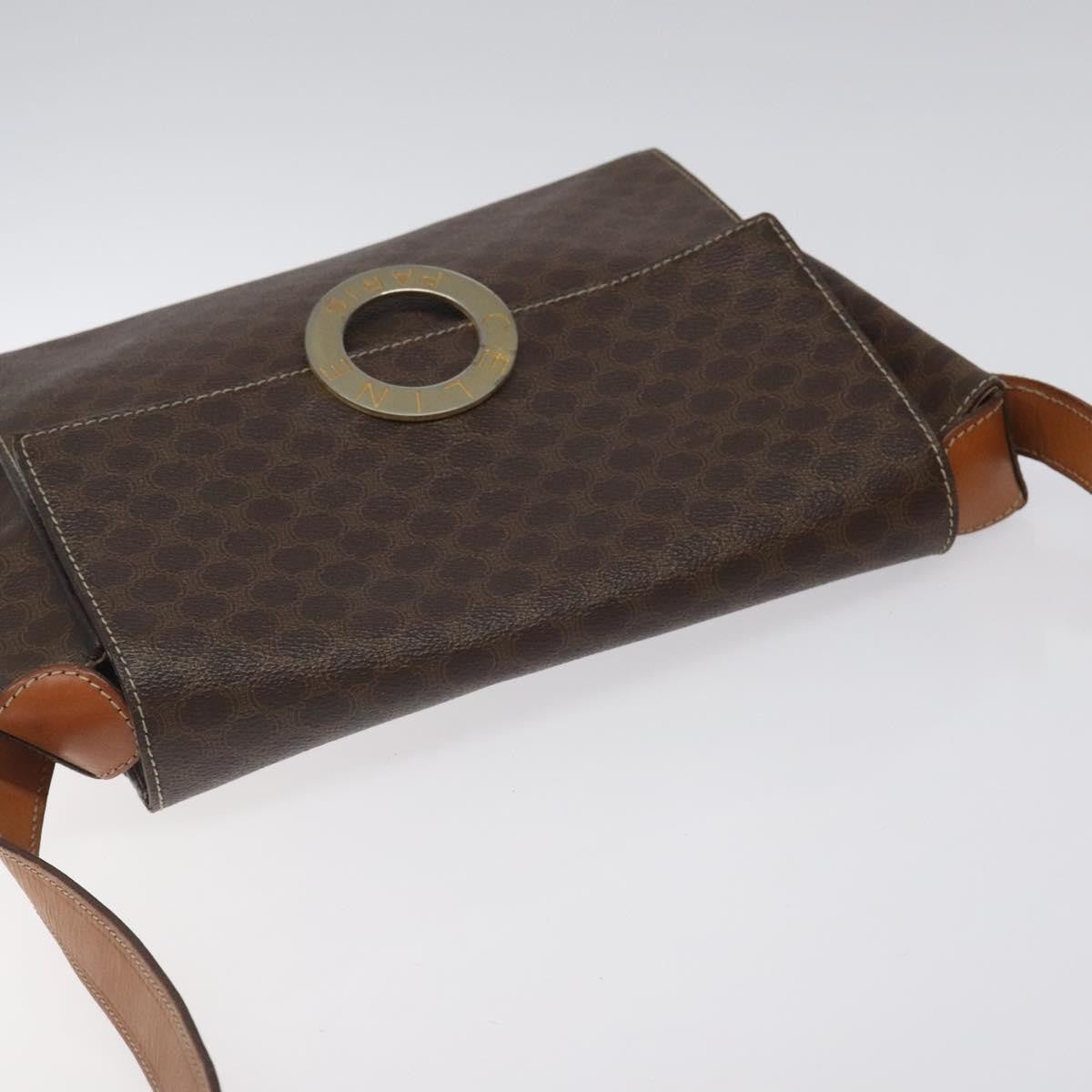 Celine Vintage Macadam Circle Logo Shoulder Bag Canvas and Leather, Brown, Canvas, Shoulder Bag
