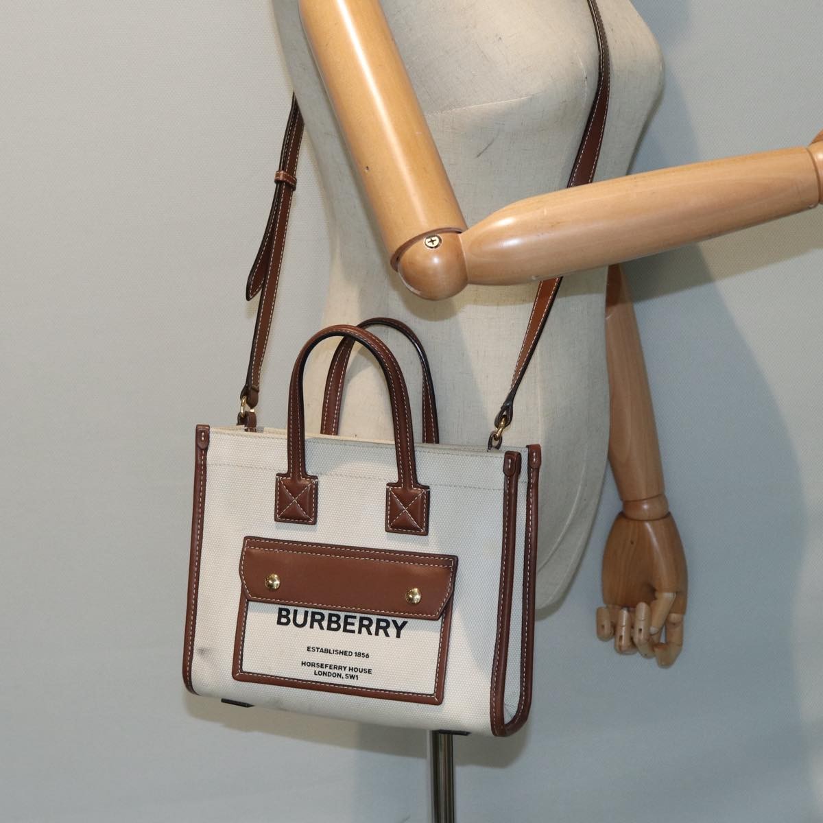 Burberry Logo Zip Wristlet Pouch Nylon, BROWN, CANVAS, Clutche & pouche