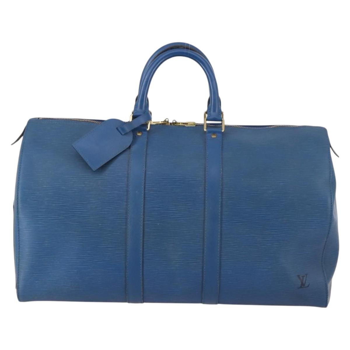 Louis Vuitton Keepall Bag Epi Leather, BLUE, LEATHER, Travel bag