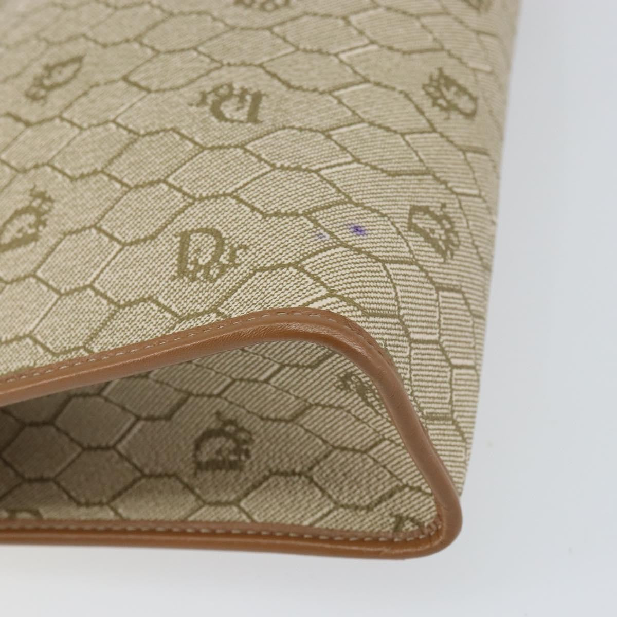 Christian Dior Vintage Honeycomb Zip Pouch Coated Canvas, Beige, Canvas, Clutch