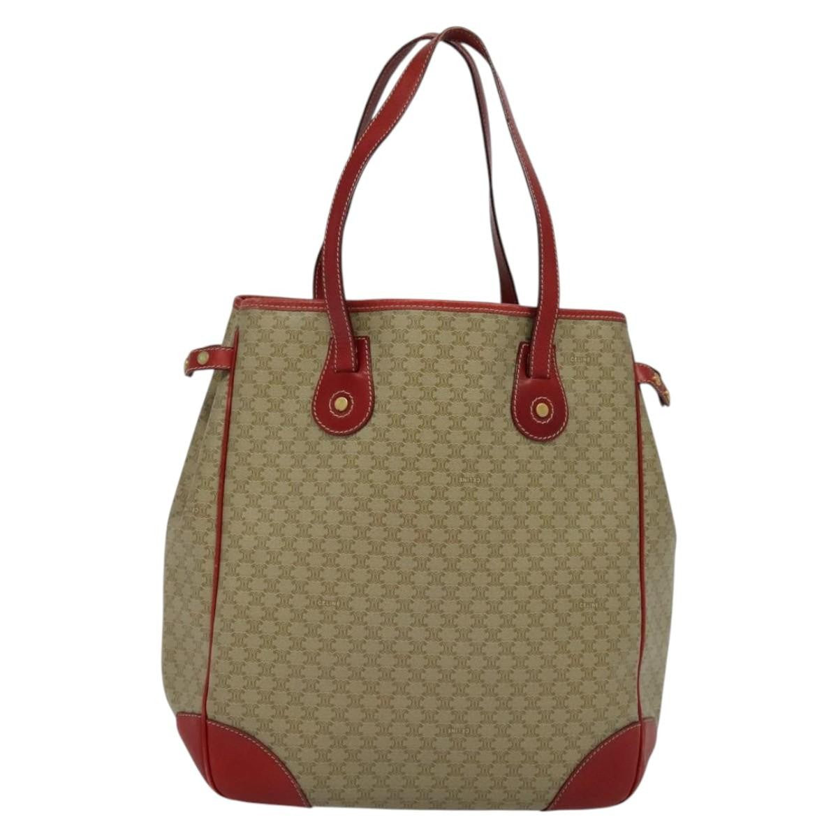 Celine Vintage Macadam Tote bag Canvas and Leather, BEIGE, CANVAS, Tote bag