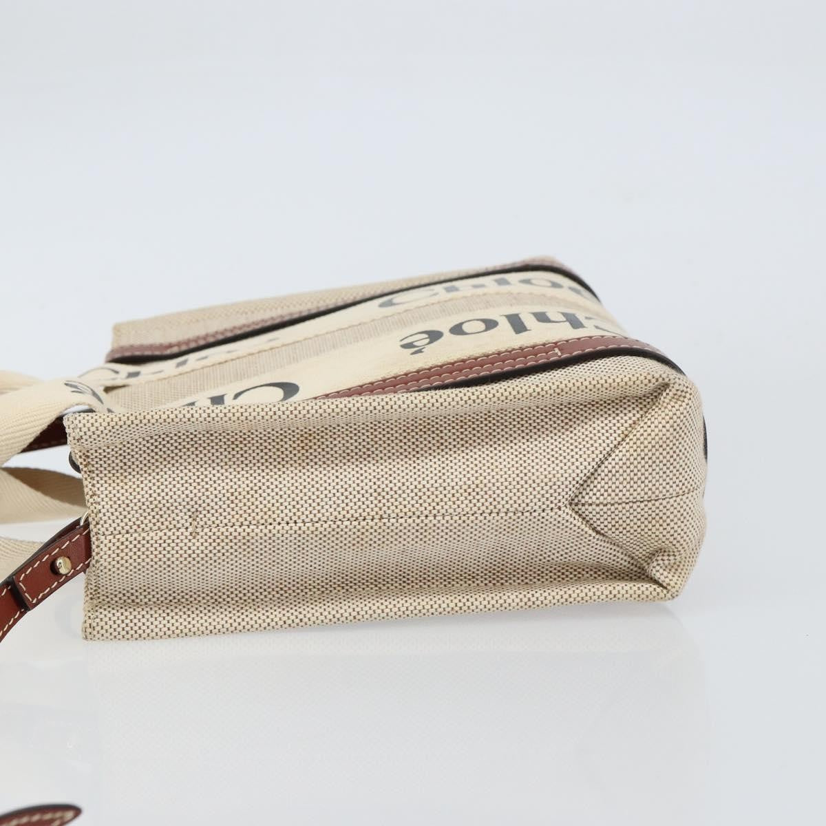 Chloe Woody Convertible Tote Canvas with Leather, BEIGE, CANVAS, Handbag
