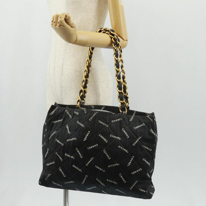 Chanel Logo Shopping Tote Quilted Printed Canvas, BLACK, CANVAS, Tote bag