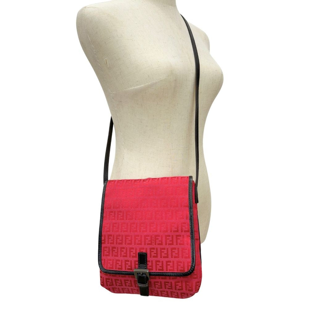 Fendi Flap Crossbody Bag Zucca Canvas, RED, CANVAS, Shoulder bag