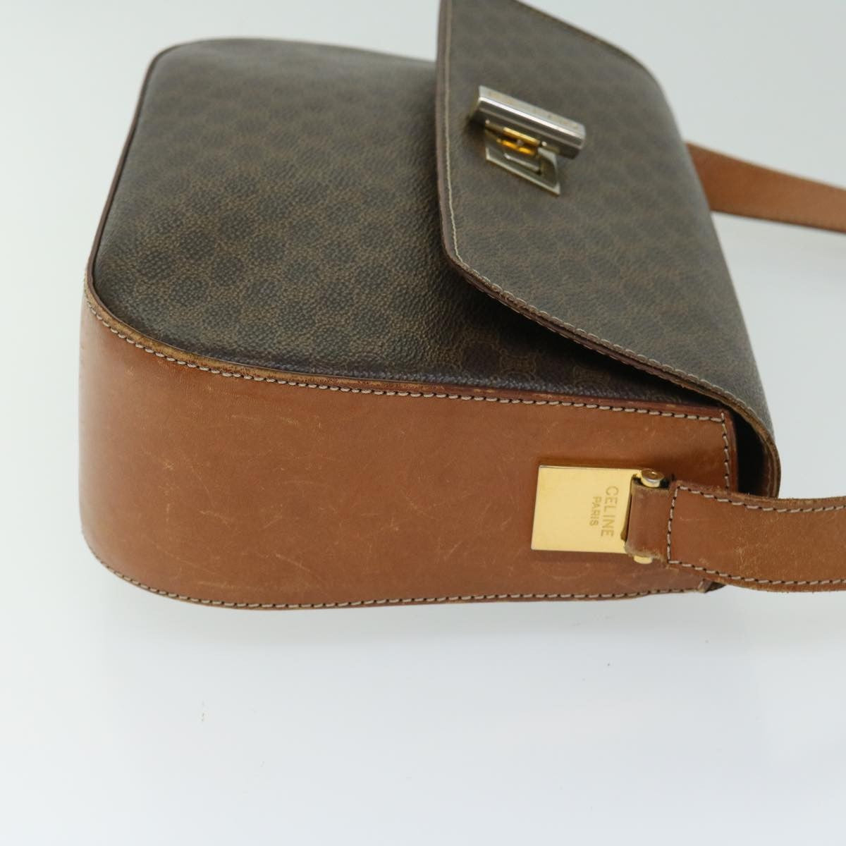 Celine Vintage Convertible Macadam Turnlock Shoulder Bag Canvas and Leather, BROWN, CANVAS, Shoulder bag