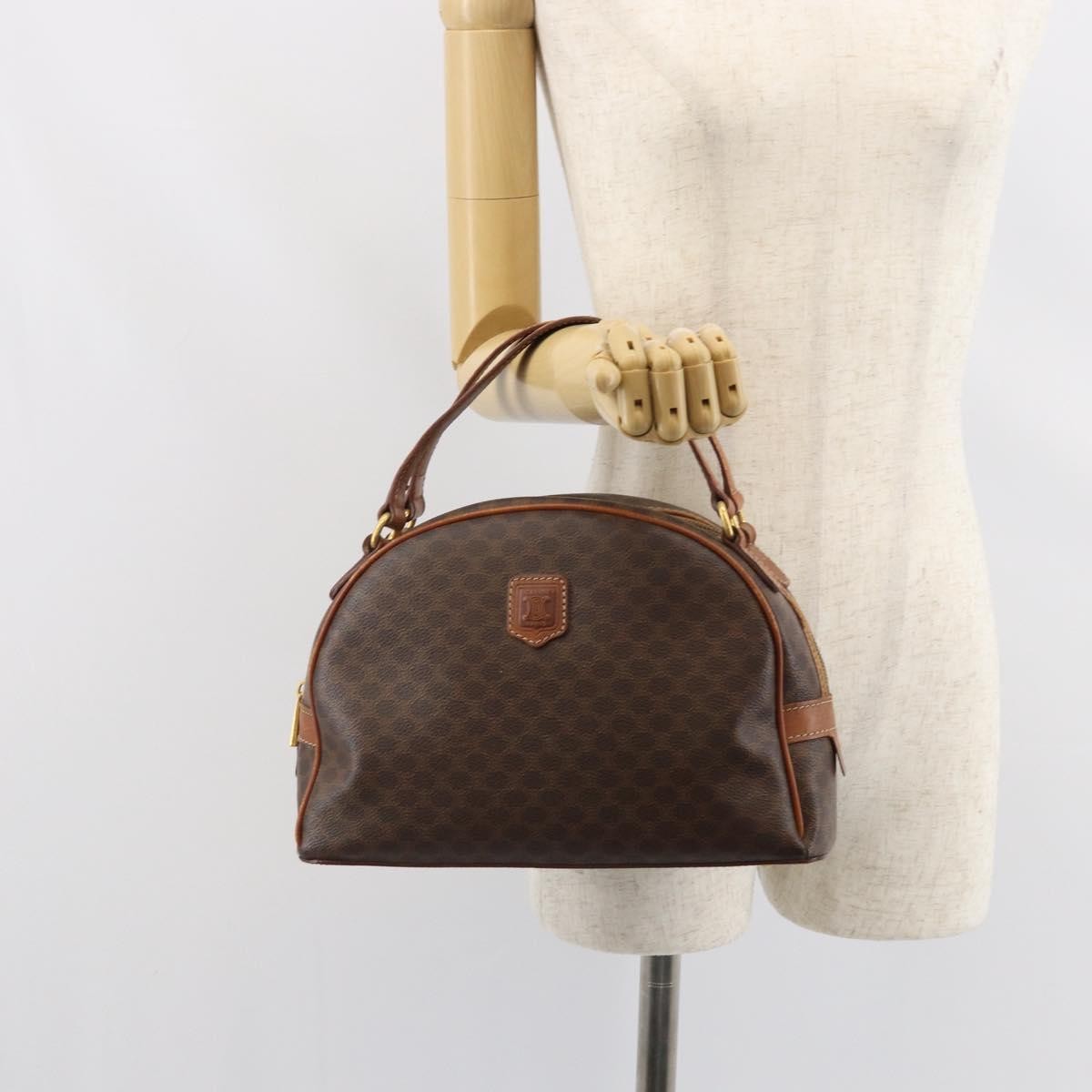 Celine Vintage Macadam Handbag Canvas and Leather, BROWN, CANVAS, Handbag