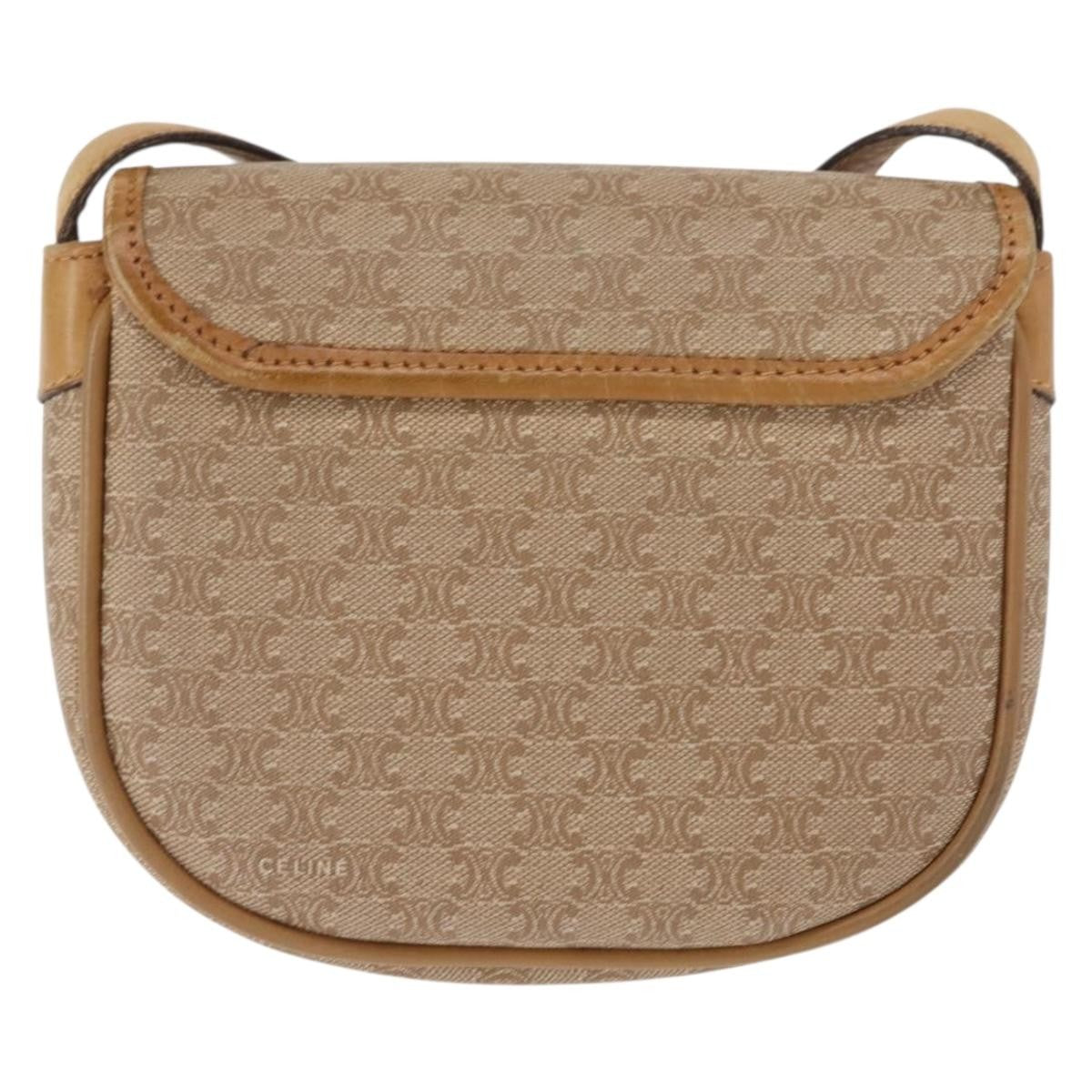 Celine Vintage Macadam Shoulder Bag Canvas and Leather, BEIGE, CANVAS, Shoulder bag