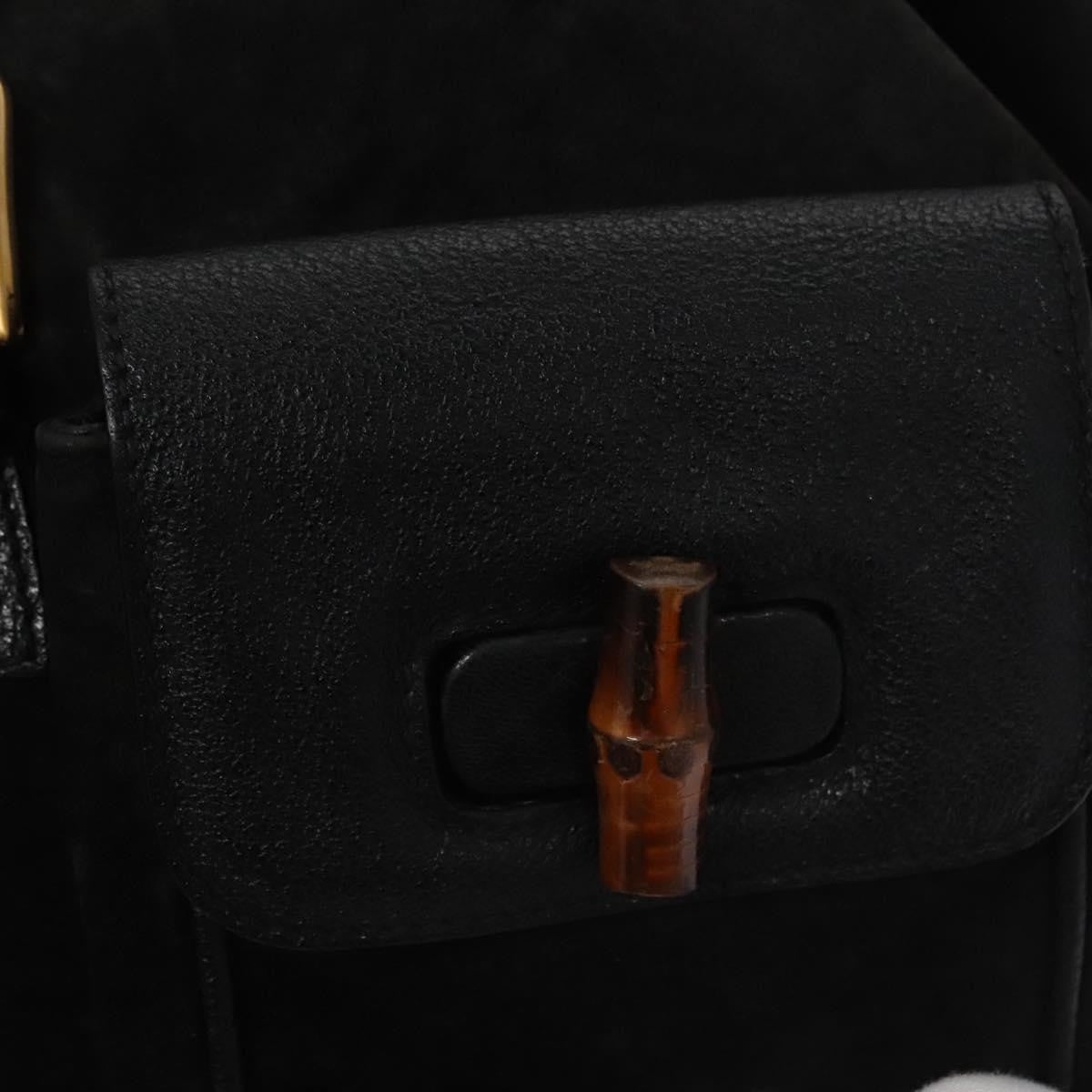 Gucci Vintage Bamboo Backpack Suede and Leather, Black, Suede, Backpack