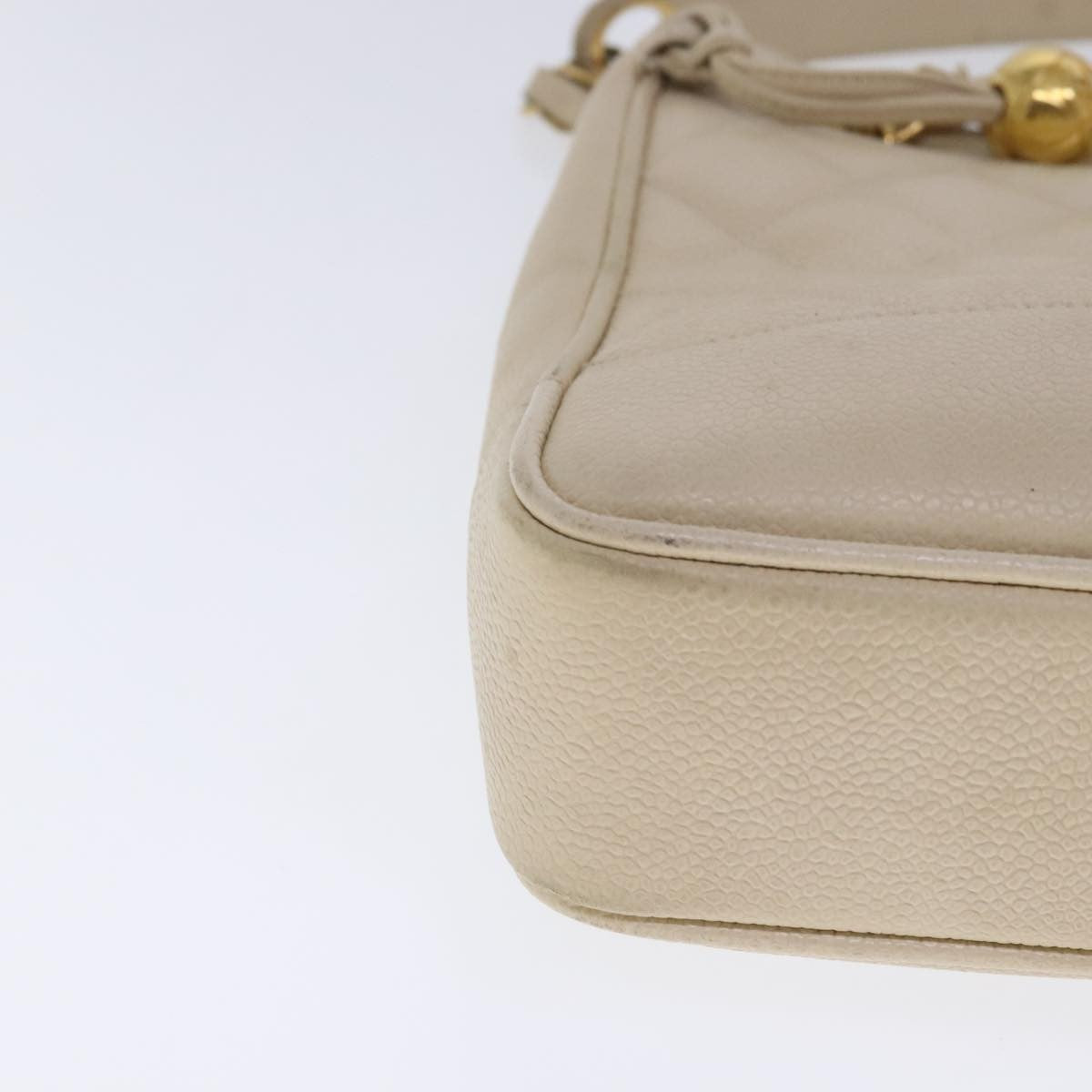 Chanel Vintage Slit Pocket Shoulder Bag Quilted Caviar, Beige, Leather, Shoulder Bag