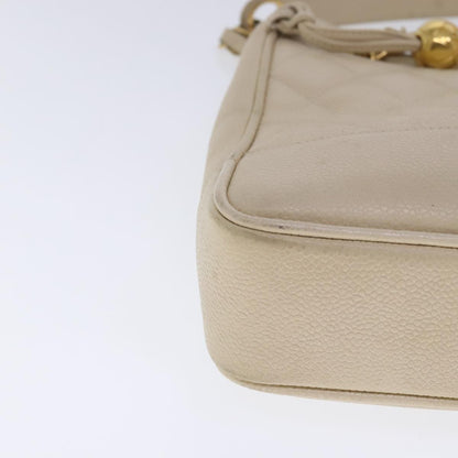 Chanel Vintage Slit Pocket Shoulder Bag Quilted Caviar, Beige, Leather, Shoulder Bag