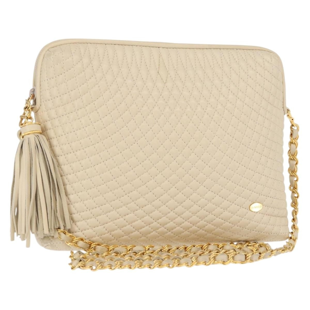 Bally Vintage Chain Shoulder Bag Quilted Leather, Beige, Leather, Shoulder Bag