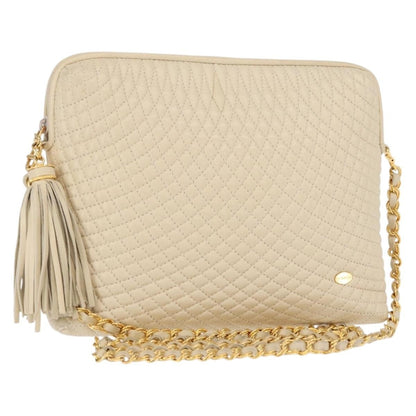 Bally Vintage Chain Shoulder Bag Quilted Leather, Beige, Leather, Shoulder Bag