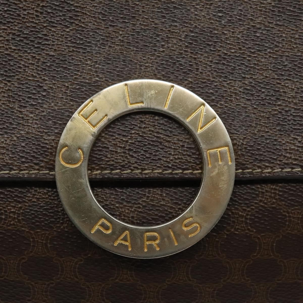 Celine Vintage Macadam Circle Logo Shoulder Bag Canvas and Leather, Brown, Canvas, Shoulder Bag