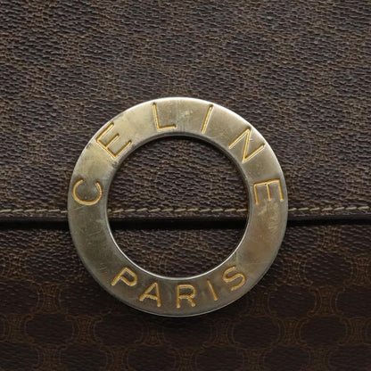 Celine Vintage Macadam Circle Logo Shoulder Bag Canvas and Leather, Brown, Canvas, Shoulder Bag