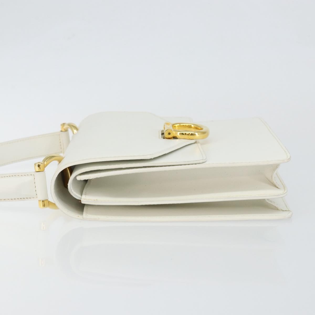 Celine Gancini Handbag Leather, WHITE, LEATHER, Handbag