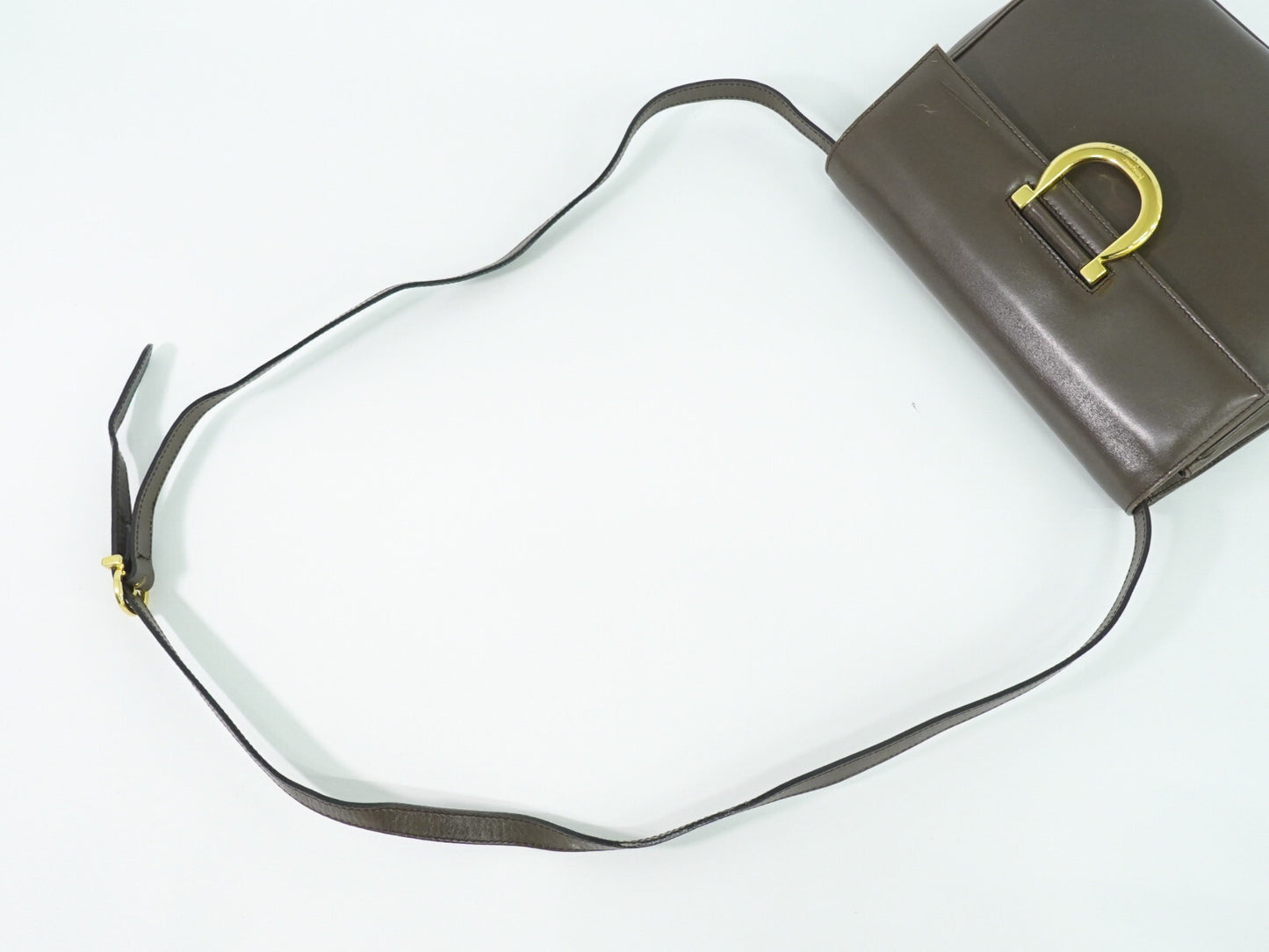 Salvatore Ferragamo Gancini Shoulder Bag Leather, BROWN, LEATHER, Shoulder bag