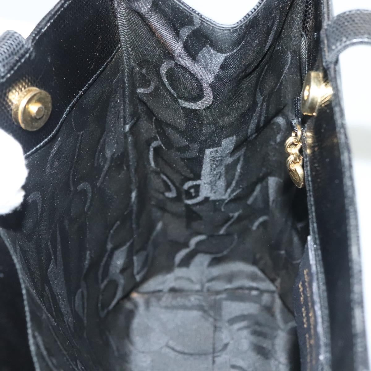 Salvatore Ferragamo Vintage Vara Bow Tote Lizard Embossed Leather, BLACK, LEATHER, Tote bag