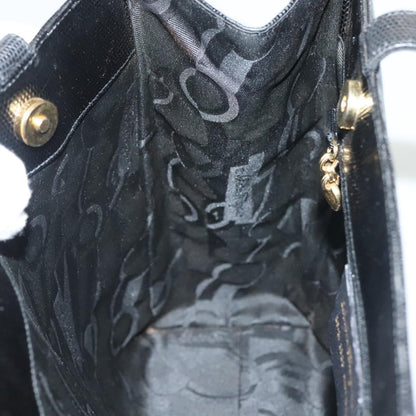 Salvatore Ferragamo Vintage Vara Bow Tote Lizard Embossed Leather, BLACK, LEATHER, Tote bag