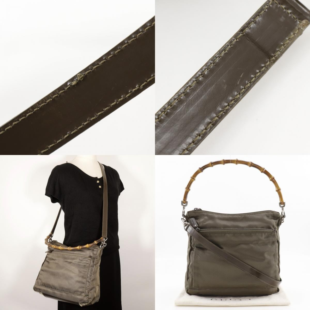 Gucci Vintage Bamboo Shoulder Bag Nylon, KHAKI, NYLON, Shoulder bag