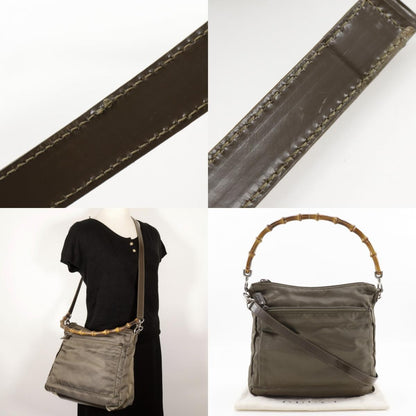 Gucci Vintage Bamboo Shoulder Bag Nylon, KHAKI, NYLON, Shoulder bag