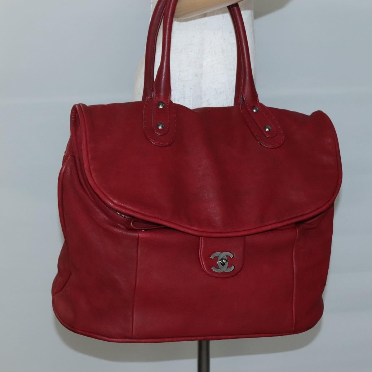 Chanel Vintage CC Turnlock Satchel Leather, RED, LEATHER, Travel bag