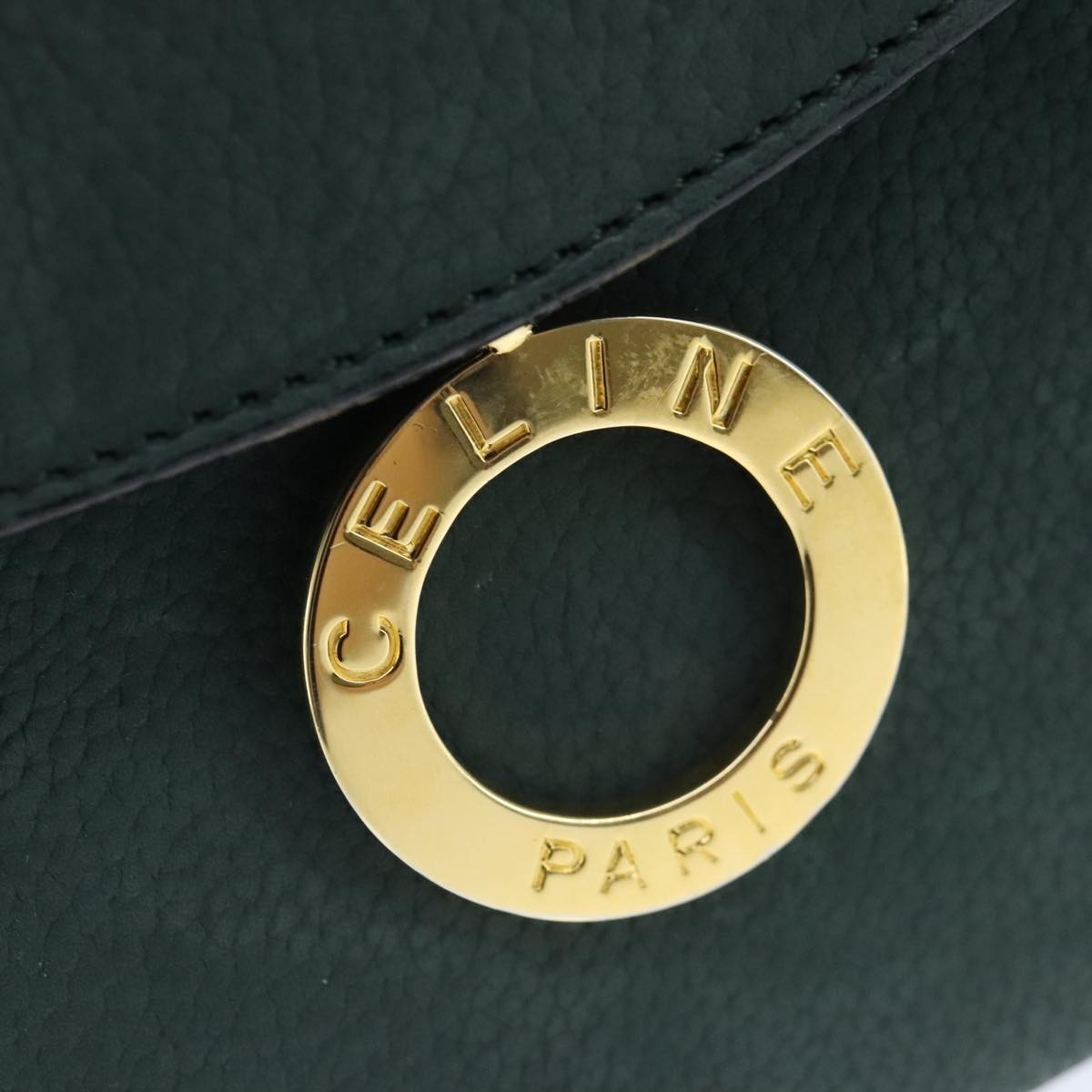 Celine Circle Logo Handbag Leather, GREEN, LEATHER, Handbag