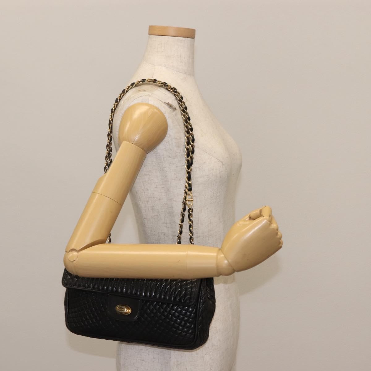 Bally Vintage Chain Shoulder Bag Quilted Leather, BLACK, LEATHER, Shoulder bag