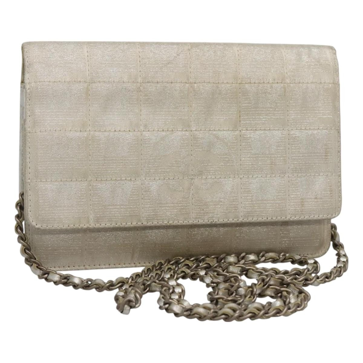 Chanel Travel Line Wallet on Chain Quilted Nylon, Silver, Nylon, Wallet